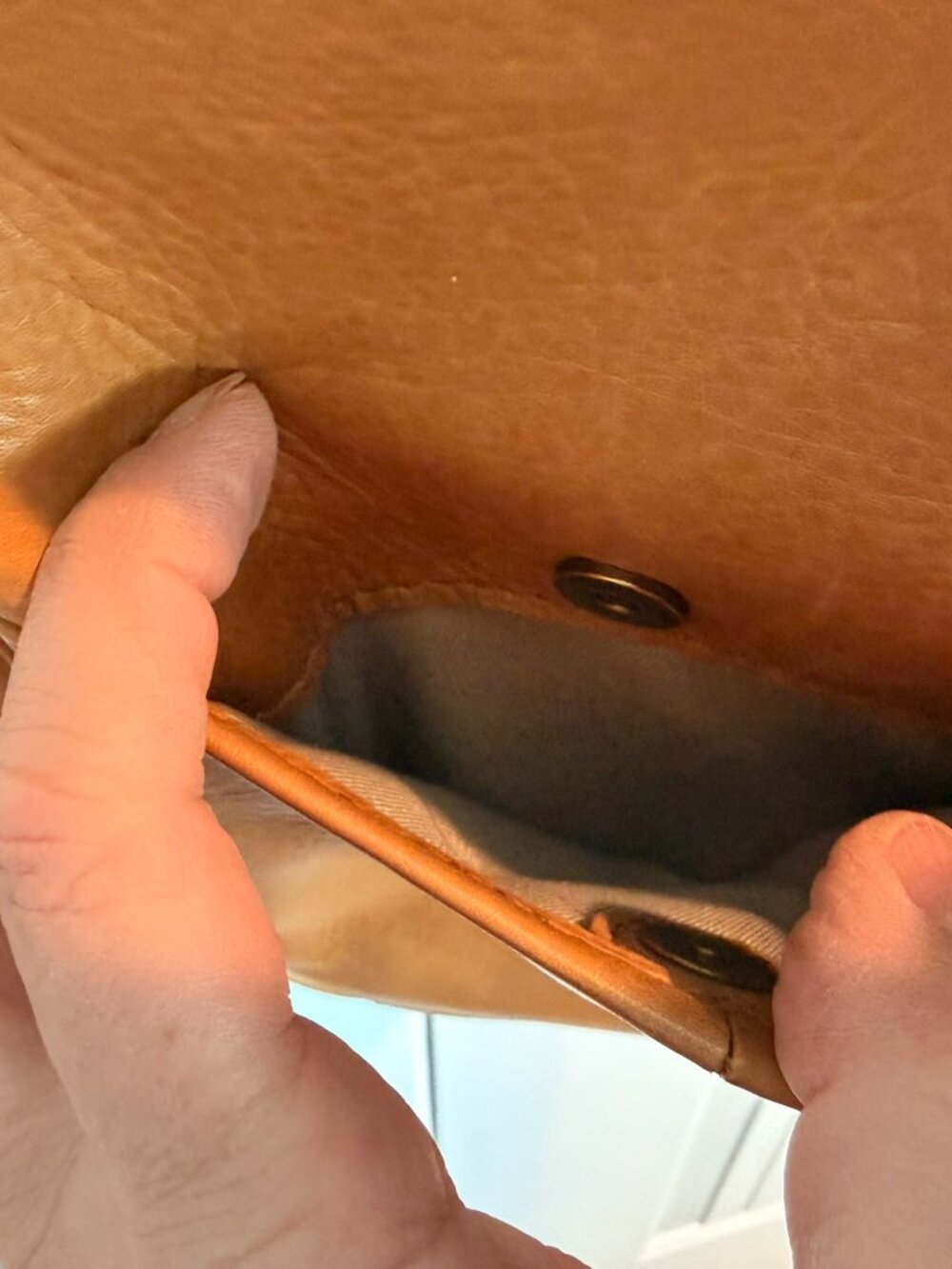 American Leather Co. Genuine Leather Crossbody Bag | Tan Camel Leather - Picture 9 of 11